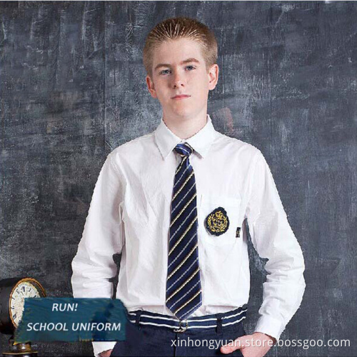 custom made boys 100%cotton white long sleeve shirt, school uniform apparel